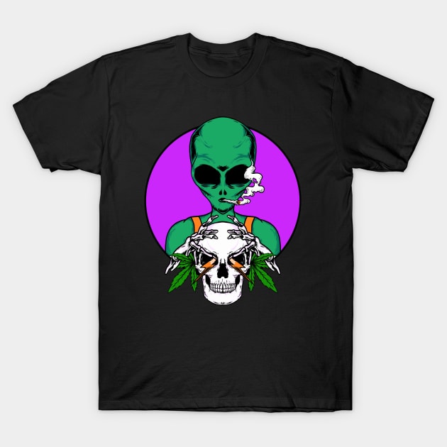 Alien Smokin' Weeds T-Shirt by mystiza_art